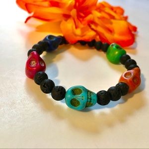 Day of the Dead/ Día de los muertos Lava stone bracelet 💜💀❤️🌼💀🧡